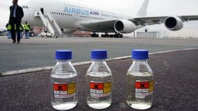 Le 1er février 2008, l'Airbus A380 a effectué un vol d'essai en utilisant dans ses moteurs un mélange de kérosène et de biocarburant obtenu à partir d'une synthèse du gaz naturel. (image d'illustration). 