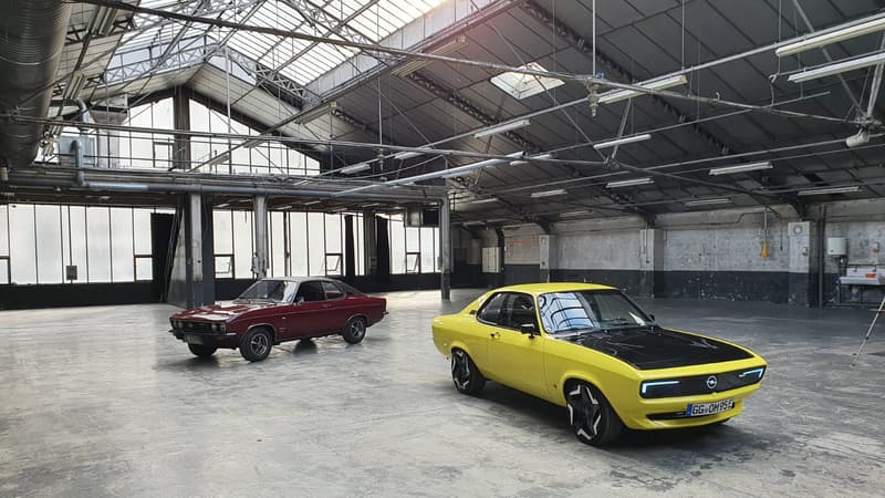 Opel a développé une version rétrofittée de la Manta, à gauche. Une version moderne et électrique sera commercialisée en milieu de décennie a annoncé ce jeudi Opel.