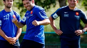 Morgan Parra, Dimitri Yachvili et Marc Lièvremont à l'entrainement
