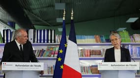 Le Premier ministre François Bayrou et la ministre de l'Éducation nationale Elisabeth Borne, le 28 mars 2025 à Rueil-Malmaison (Hauts-de-Seine).