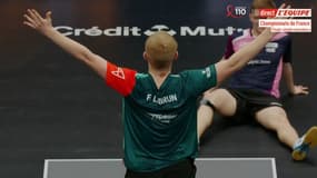 La célébration de Félix Lebrun après sa victoire face à Alexis aux championnats de France, le 23 mars 2025.