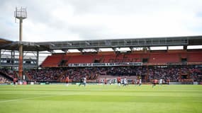 Les supporters Lorientais ont installé des banderoles de protestation dans les tribunes du Moustoir, le samedi 24 août 2024