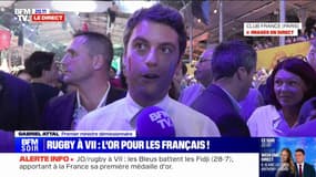 "Un très beau moment pour la France": la réaction de Gabriel Attal, depuis le Club France, après la médaille d'or de l'équipe de France de rugby à 7 aux JO de Paris