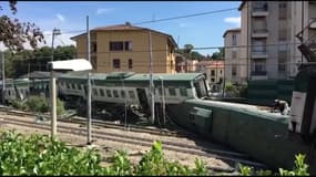 Le train italien qui a déraillé ce mercredi après avoir démarré sans son conducteur.
