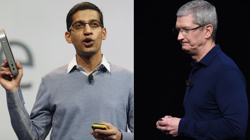 Les patrons de Google, Sundar Pichai, et d'Apple, Tim Cook.