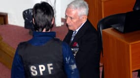 Miguel Etchecolatz pendant son procès pour crime contre l'humanité, en Argentine, le 06/06/2014