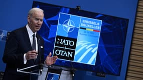 Le président américain Joe Biden lors d'une conférence de presse à Bruxelles le 24 mars 2022