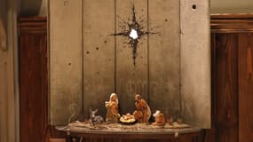 "La cicatrice de Bethléem", nouvelle oeuvre de Banksy présentée au Walled Off Hotel, le 20 décembre 2019