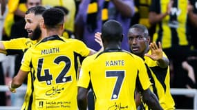 Les Français Karim Benzema, N'Golo Kanté et Moussa Diaby lors d'un match avec Al-Ittihad en D1 saoudienne, août 2024
