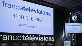 Le PDG de France Télévisions Rémy Pflimlin présentant les programmes de rentrée mardi 28 août 2012