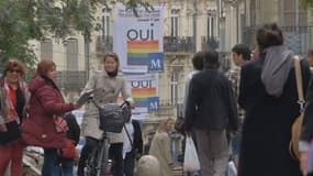 Des Montpelliérains sous les bannières arc-en-ciel, qui annoncent la gay Pride de samedi prochain