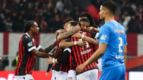 La joie des joueurs de l'OGC Nice, à l'Allianz Riviera le 9 février 2022