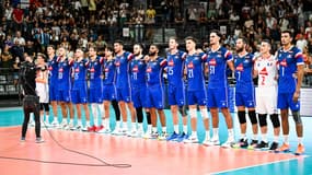 L'équipe de France de volleyball lors d'un match amical en août 2025.