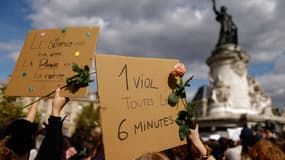 Manifestation de soutien aux victimes de viol, dont Gisèle Pelicot, place de la République à Paris, le 14 septembre 2024.