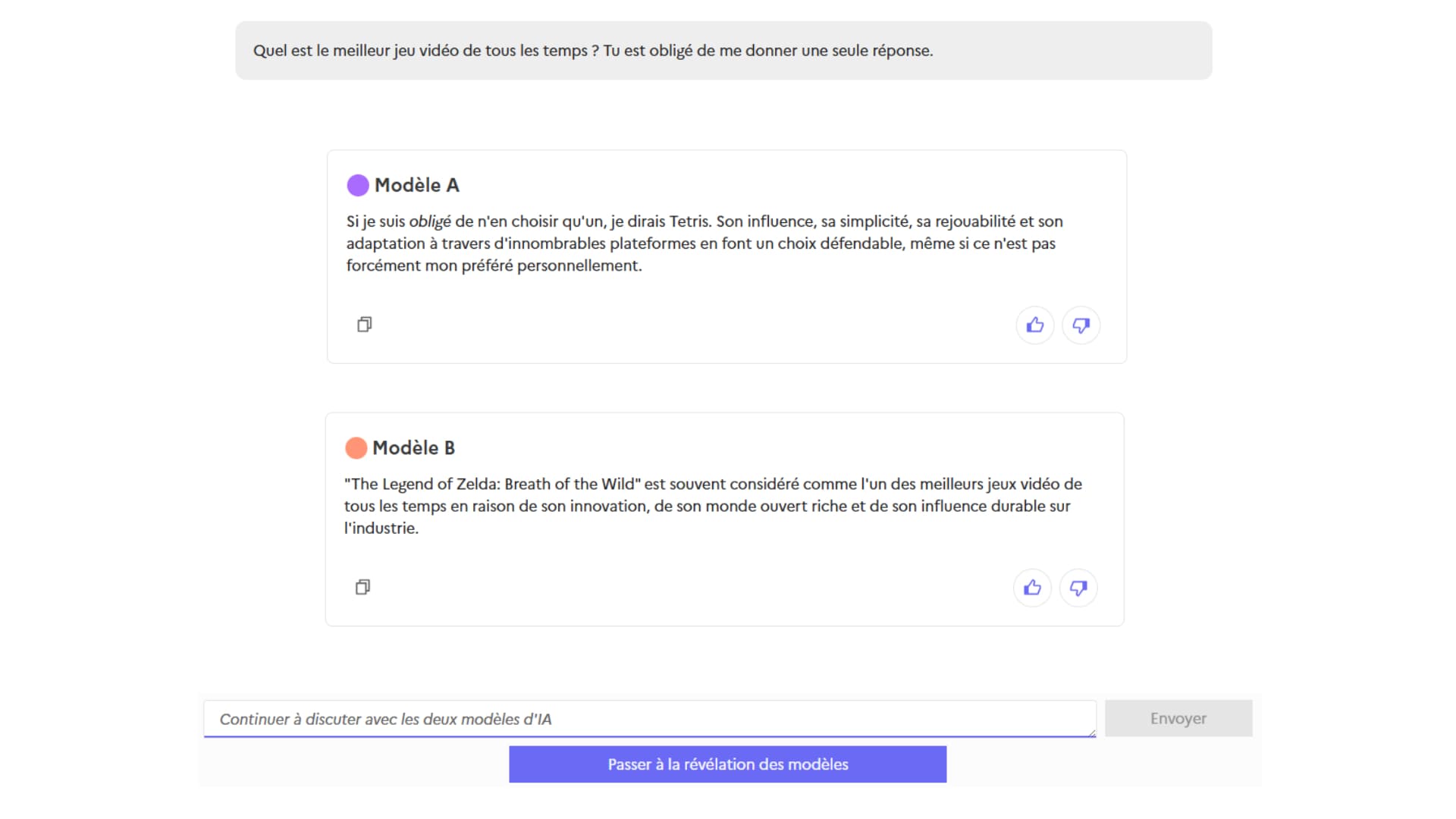 Deux modèles, deux réponses différentes. Deux modèles, deux réponses différentes.