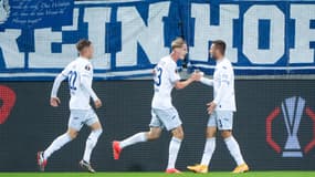 Max Moersted buteur lors du match nul entre Midtjylland et Hoffenheim en Ligue Europa, le 25/09/2024