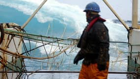 Un marin-pêcheur sur un navire français, en 2008 en Ecosse.