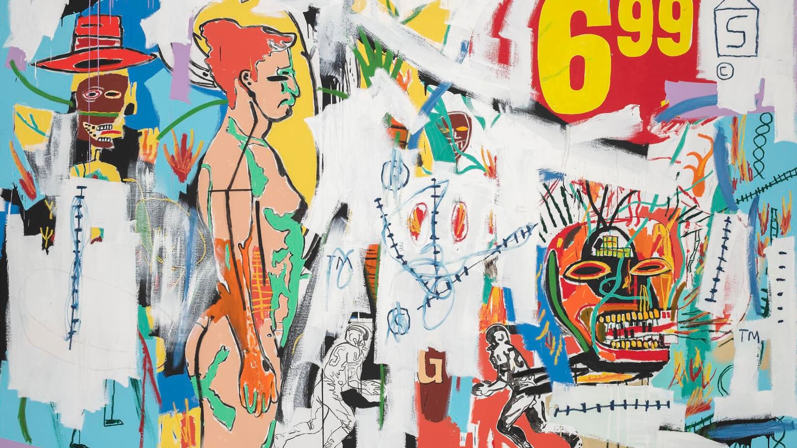 Une œuvre de Jean-Michel Basquiat et Andy Warhol "6,99" réalisée en 1984. Une œuvre de Jean-Michel Basquiat et Andy Warhol "6,99" réalisée en 1984.