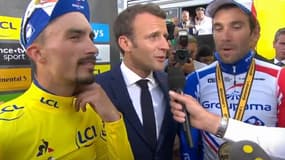 Julian Alaphilippe, Emmanuel Macron et Thibaut Pinot