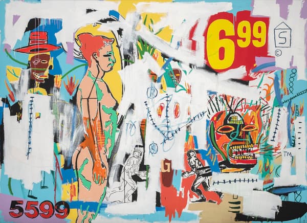 Une œuvre de Jean-Michel Basquiat et Andy Warhol "6,99" réalisée en 1984.