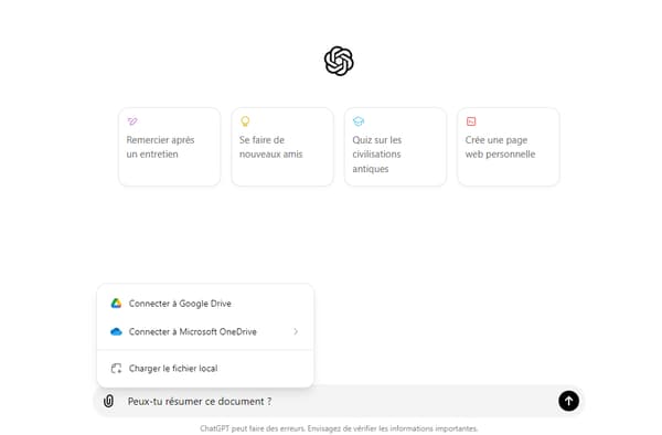 Avec GPT-4o, il est possible d'envoyer des documents au chatbot pour qu'il génère un résumé. 