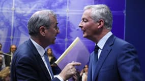 Le gouverneur de la Banque de France Francois Villeroy de Galhau et le ministre de l'Economie Bruno Le Maire, lors d'une conférence à Paris le 16 juillet 2019