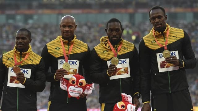 Nesta Carter, Asafa Powell, Nickel Ashmeade et  Usain Bolt