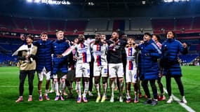 La joie des Lyonnais après leur victoire face à Salzbourg (2-0, Ligue Europa), le 2 octobre 2025