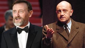 Jean-Paul Rouve au Festival de Cannes en mai 2017 et Michel Blanc, le 9 janvier 1995, dans la pièce "Le Marchant de Venise" à Nantes