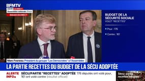 "Recettes" du budget de la Sécurité sociale adoptée: "Je suis heureux que nous ayons pu aboutir sur un vote positif", déclare Marc Fesneau, président du groupe (Les Démocrates) à l'Assemblée nationale