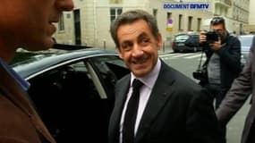 Nicolas Sarkozy à sa sortie de la Grande mosquée de Paris, lundi.