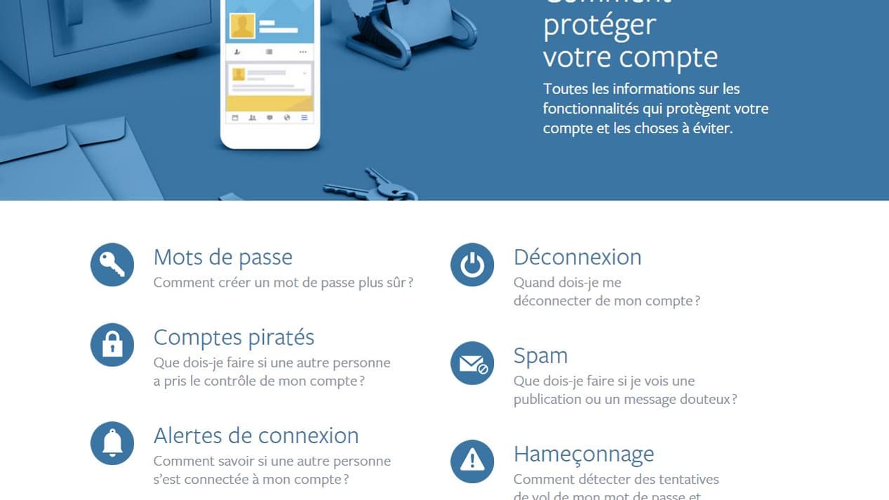 La page "Protéger son compte" sur Facebook.