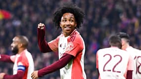 Le Belge Malick Fofana célèbre un but de Lyon contre le FCSB en Ligue Europa, le 6 mars 2025