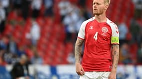 Le capitaine du Danemark Simon Kjaer lors du match del'Euro contre la Finlande à Copenhague, le 12 juin 2021