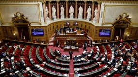 Vue générale de l'hémicycle du Sénat à Paris, le 1er février 2023