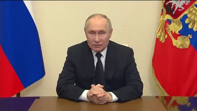 Vladimir Poutine s'exprime à la télévision russe, le 23 mars 2024