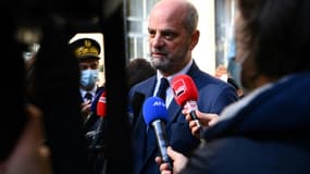 Jean-Michel Blanquer au lycée Jean de La Fontaine à Paris, le 15 octobre 2021, pour une cérémonie en hommage à Samuel Paty