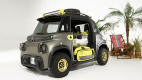 Ce concept d'AMI Buggy n'est pas destiné à être commercialisé mais permet à Citroën de présenter différents accessoires qui pourraient, eux, être bien rapidement proposés à la vente.