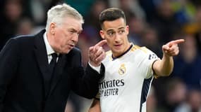 Carlo Ancelotti et Lucas Vazquez lors du match du Real Madrid contre Séville, le 25 février 2024