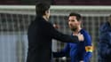 Mauricio Pochettino avec Lionel Messi, à Barcelone le 16 février 2021