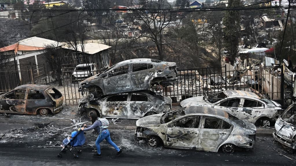 Les dégâts provoqués par l'incendie au Chili, janvier 2024