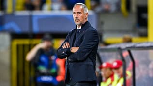 Adi Hütter sur le banc de l'ASM face à Bruges, le 18 septembre 2025.