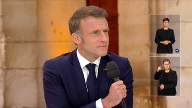 Emmanuel Macron à Caen, dans le Calvados, sur TF1 et France 2 le 6 juin 2024