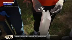 Des bénévoles ramassent les déchets à Aix-en Provence pour l'opération "Nettoyons le sud" 