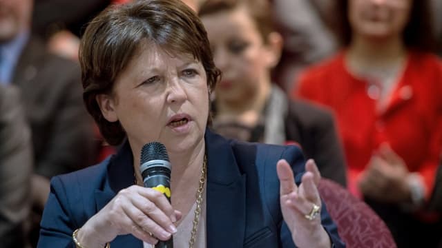 Martine Aubry en meeting de préparation des élections régionales.