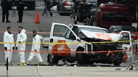 Le pick-up conduit par le terroriste lors de l'attentat du 31 octobre 2017 à Manhattan (New York) aux États-Unis.