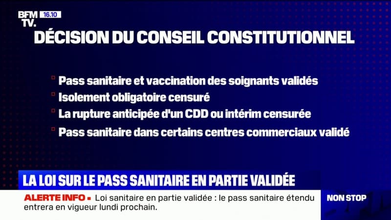 Le Conseil constitutionnel valide l'extension du pass sanitaire, l'isolement obligatoire censuré