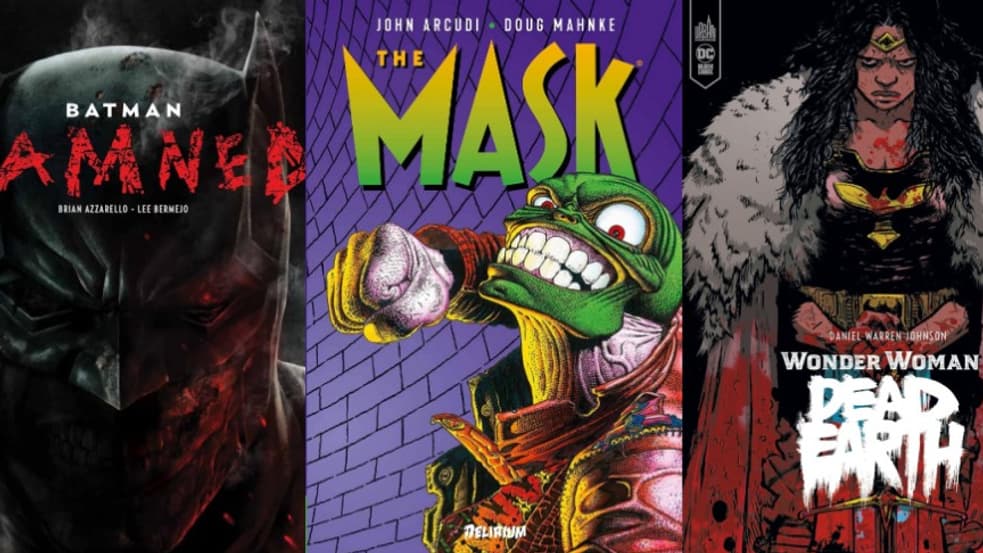 Des couvertures de comics sur Batman, The Mask et Wonder Woman