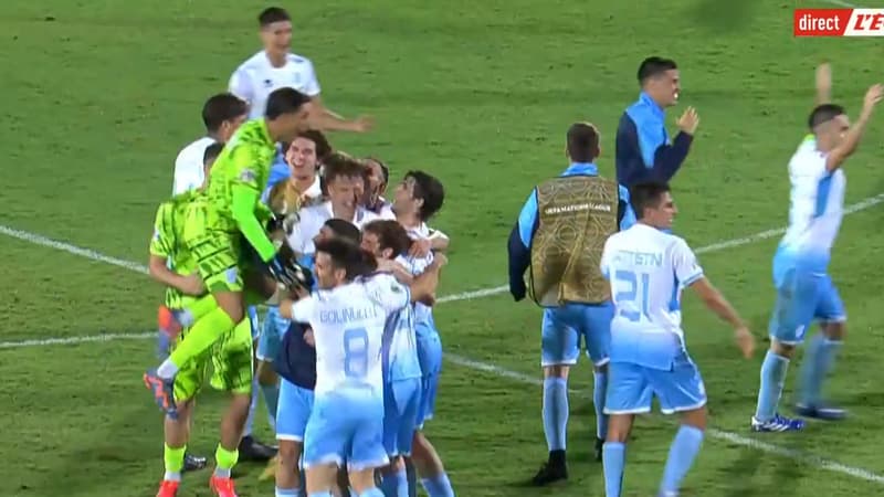 La joie des joueurs de Saint-Marin après leur victoire face au Liechtenstein