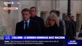 Obsèques de Gérard Collomb: l'arrivée d'Emmanuel et Brigitte Macron à la cathédrale Saint-Jean de Lyon